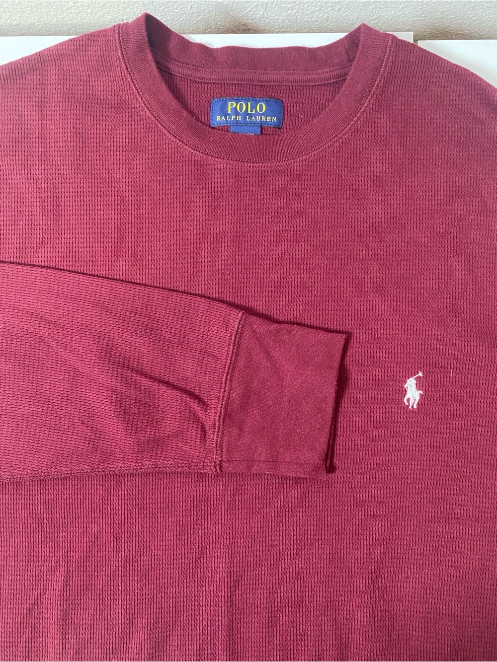 POLO Ralph Lauren Waffle Knit‎ Thermal Shirt Sleepwear Top Burgundy/Red Large - Picture 2 of 8